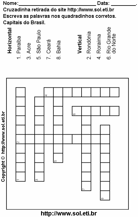 Cruzadinha Para Imprimir Com Capitais Brasileiras 6