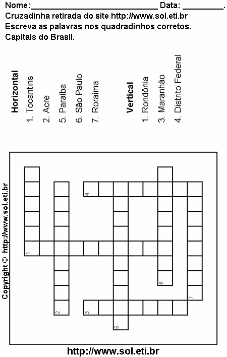Cruzadinha Para Imprimir Com Capitais do Brasil 7