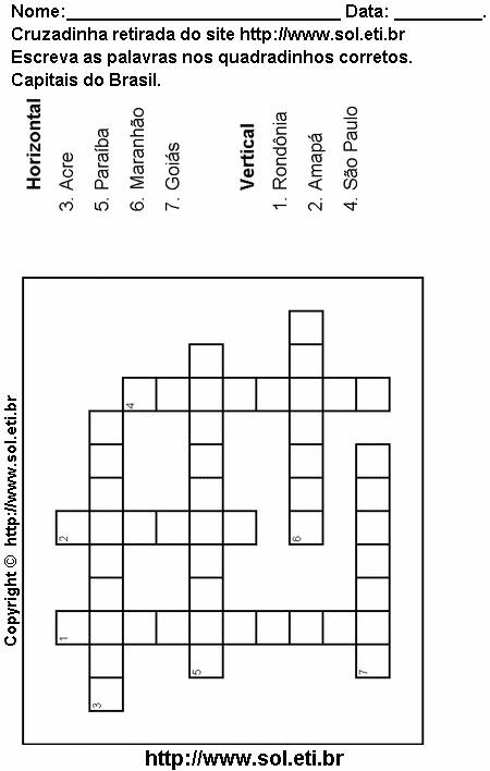 Cruzadinha Para Imprimir Com Capitais dos Estados do Brasil 8