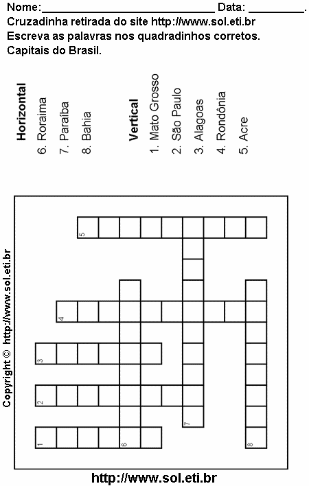 Cruzadinha Para Imprimir Com Capitais Brasileiras 9