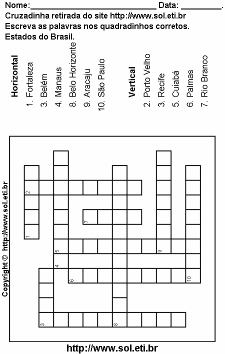 Cruzadinha Para Imprimir Com Nomes dos Estados do Brasil 1