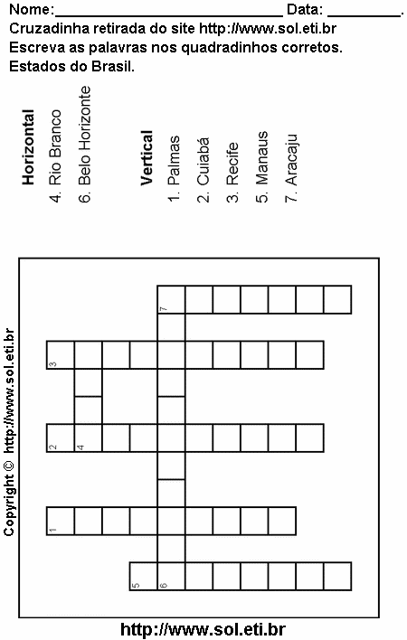 Cruzadinha Para Imprimir Com Nomes dos Estados do Brasil 7