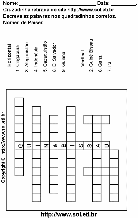 Cruzadinha Para Imprimir Com Nomes de Países 1