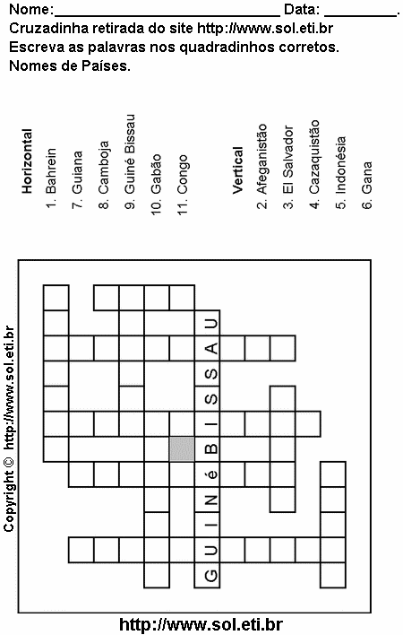 Cruzadinha Para Imprimir Com Nomes dos Países 10