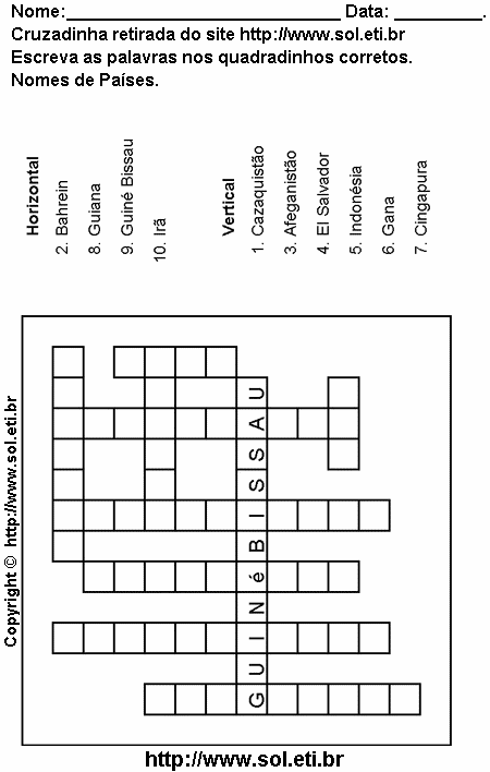 Cruzadinha Para Imprimir Com Países 11