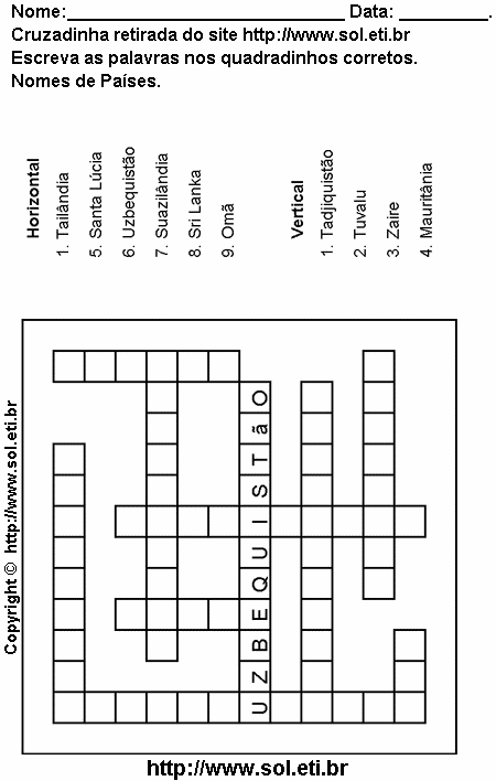 Cruzadinha Para Imprimir Com Países do Mundo 12