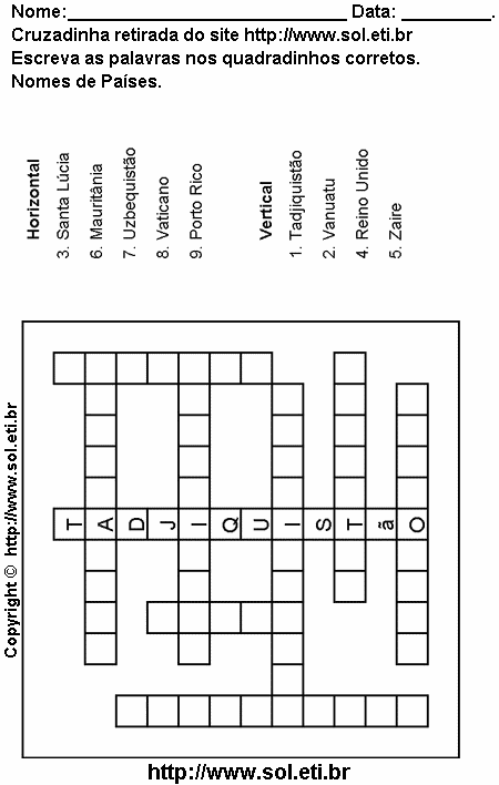 Cruzadinha Para Imprimir Com Nomes de Países 13