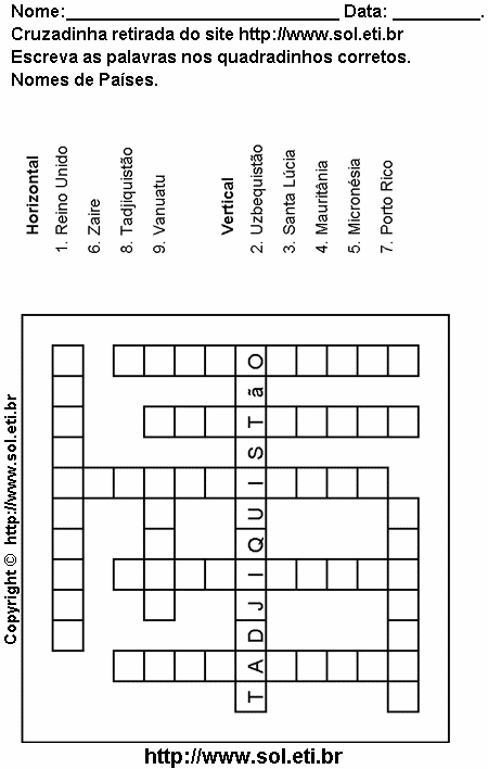Cruzadinha Para Imprimir Com Nomes dos Países 14