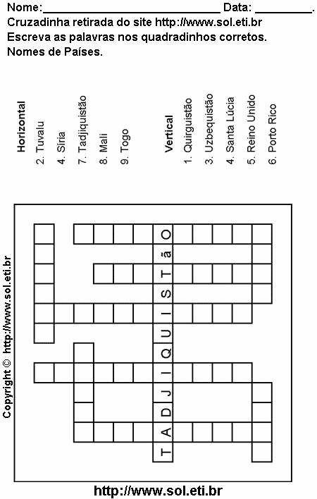 Cruzadinha Para Imprimir Com Países 15
