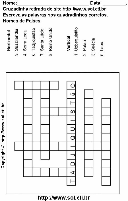 Cruzadinha Para Imprimir Com Nomes de Países 17
