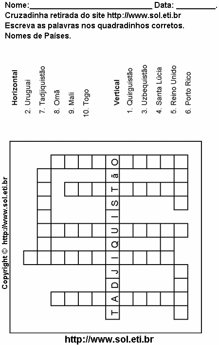 Cruzadinha Para Imprimir Com Nomes dos Países 18