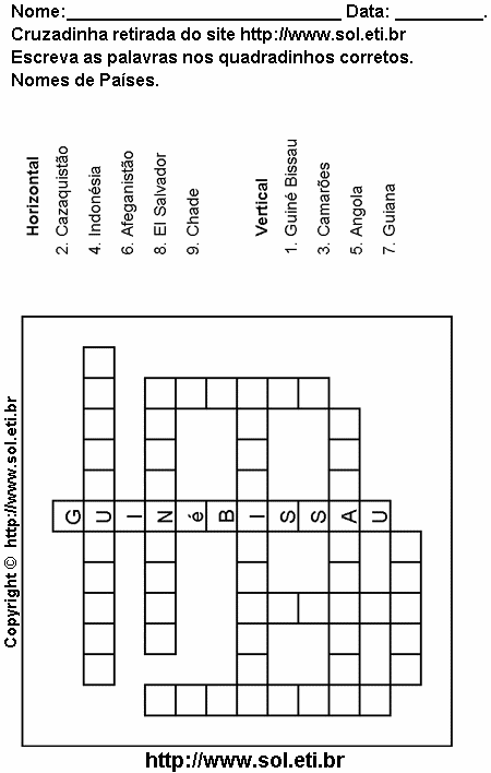 Cruzadinha Para Imprimir Com Nomes dos Países 2
