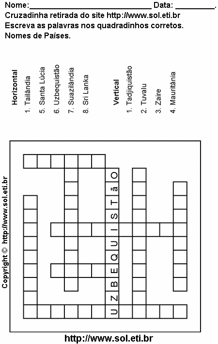 Cruzadinha Para Imprimir Com Países do Mundo 20
