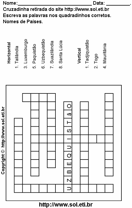 Cruzadinha Para Imprimir Com Nomes de Países 21