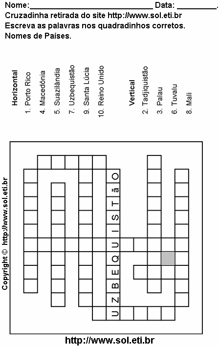 Cruzadinha Para Imprimir Com Nomes dos Países 22