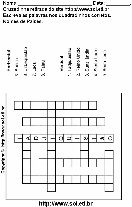 Cruzadinha Para Imprimir Com Países 23