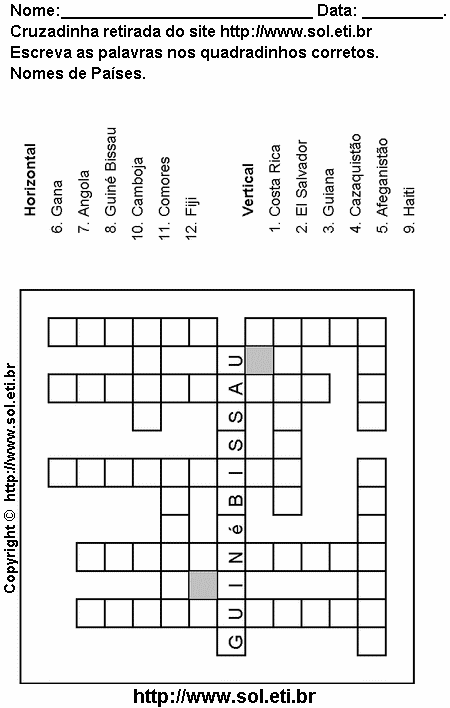 Cruzadinha Para Imprimir Com Países 3