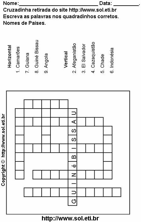 Cruzadinha Para Imprimir Com Países do Mundo 4
