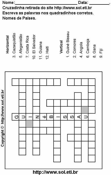 Cruzadinha Para Imprimir Com Nomes dos Países 6