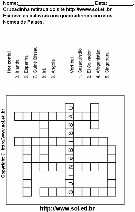 Cruzadinha Para Imprimir Com Países 7