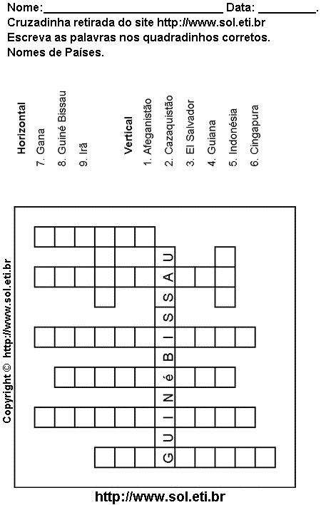 Cruzadinha Para Imprimir Com Países do Mundo 8