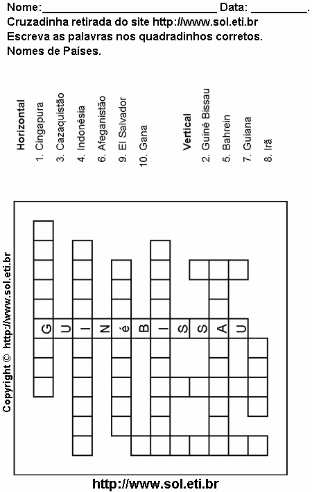 Cruzadinha Para Imprimir Com Nomes de Países 9