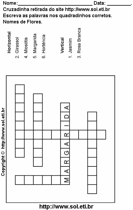 Cruzadinha Para Imprimir Com Nomes de Flores 1