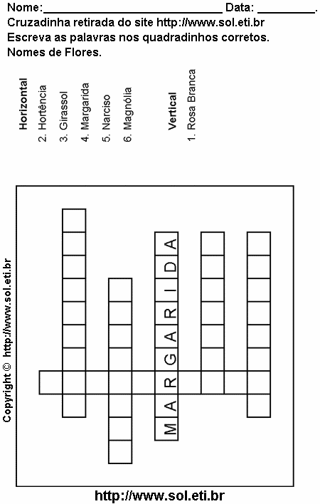 Cruzadinha Para Imprimir Com Nomes de Flores 10