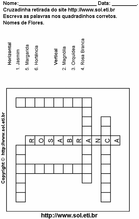 Cruzadinha Para Imprimir Com Nomes de Flores 13