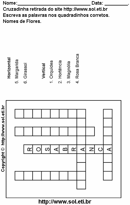 Cruzadinha Para Imprimir Com Nomes de Flores 19