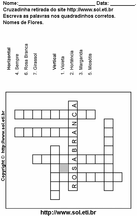 Cruzadinha Para Imprimir Com Nomes de Flores 22