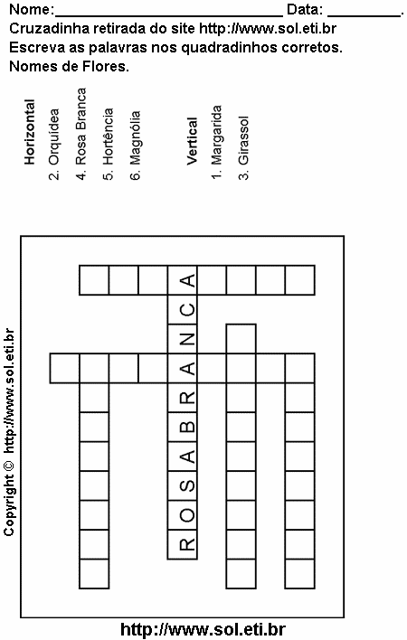 Cruzadinha Para Imprimir Com Nomes de Flores 25