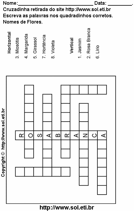 Cruzadinha Para Imprimir Com Nomes de Flores 4
