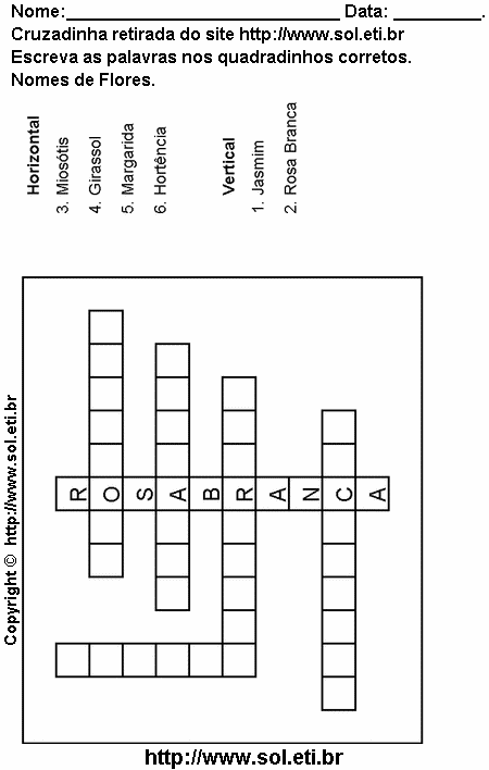 Cruzadinha Para Imprimir Com Nomes de Flores 7