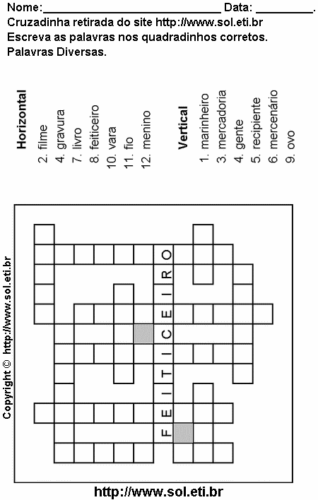 Cruzadinha Para Imprimir Com Palavras Diversas 1