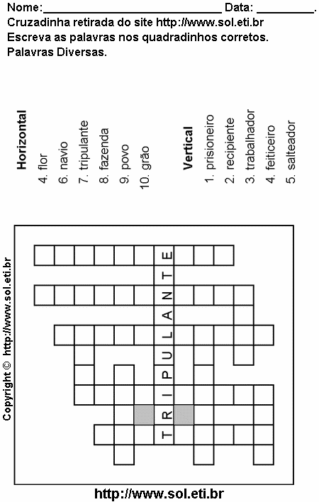 Cruzadinha Matemática para imprimir