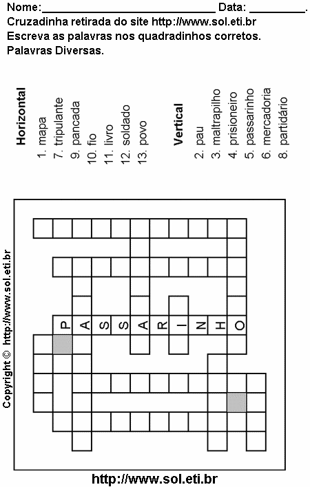 Cruzadinha Para Imprimir Com Palavras da Língua Portuguesa 14
