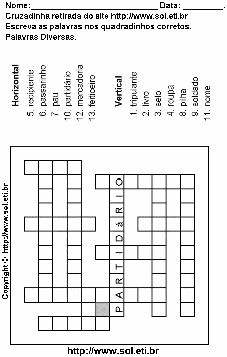 Cruzadinha Para Imprimir Com Palavras Diversas 17