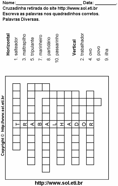 Cruzadinha Para Imprimir Com Palavras da Língua Portuguesa 18