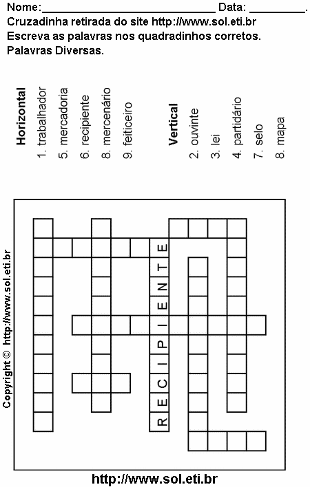 Cruzadinha Para Imprimir Com Palavras da Língua Portuguesa 2