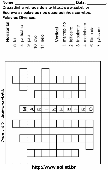 Cruzadinha Para Imprimir Com Palavras em Português 3