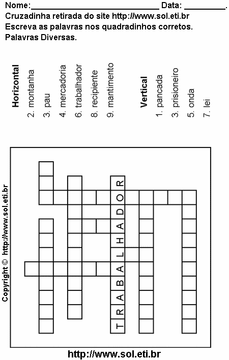 Cruzadinha Para Imprimir Com Palavras Diversas 5