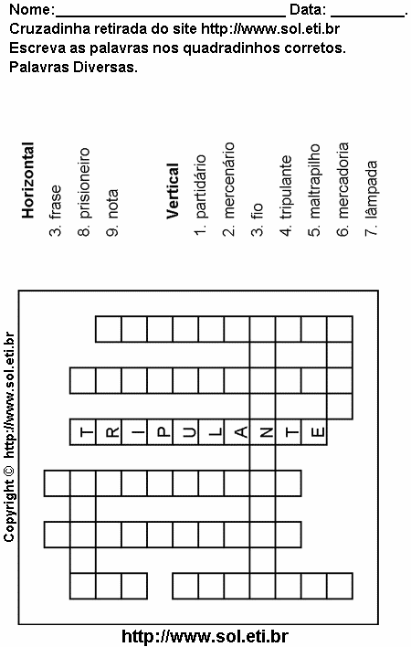 Cruzadinha Para Imprimir Com Palavras em Português 7