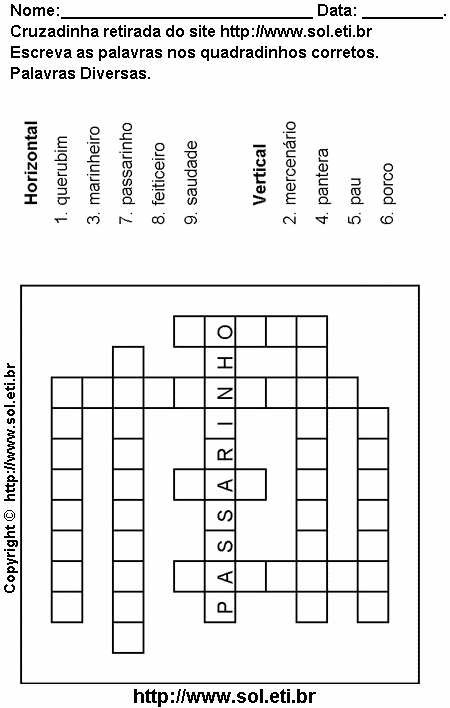 Cruzadinha Para Imprimir Com Palavras Diversas 9