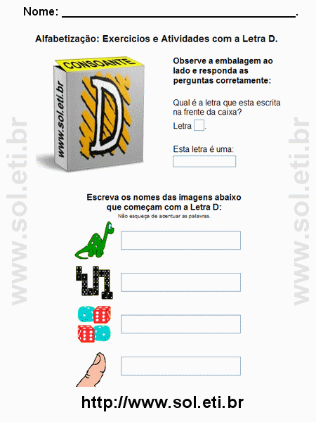 Atividade de Alfabetização Com a Letra D