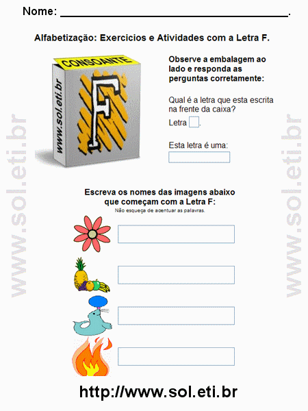 Atividade de Alfabetização Com a Letra F