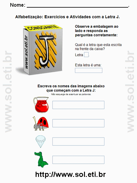Atividade de Alfabetização Com a Letra J