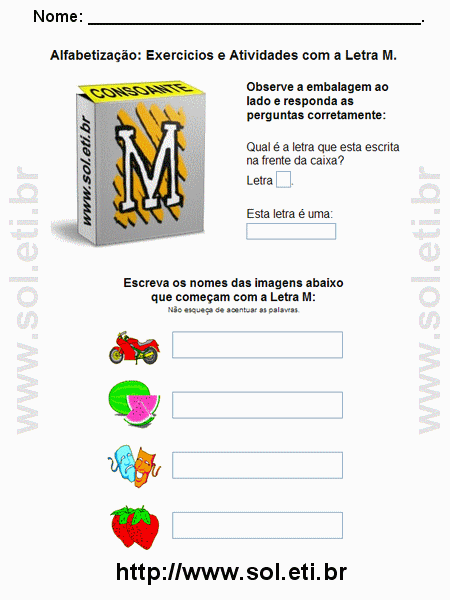 Atividade de Alfabetização Com a Letra M