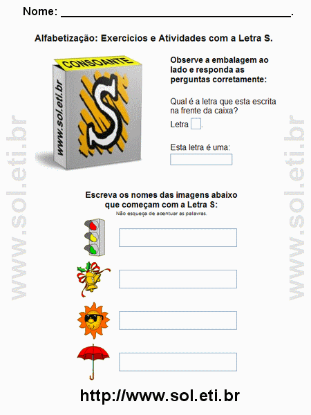 Atividade de Alfabetização Com a Letra S
