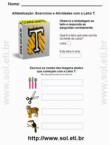 Atividade de Alfabetização Com a Letra T